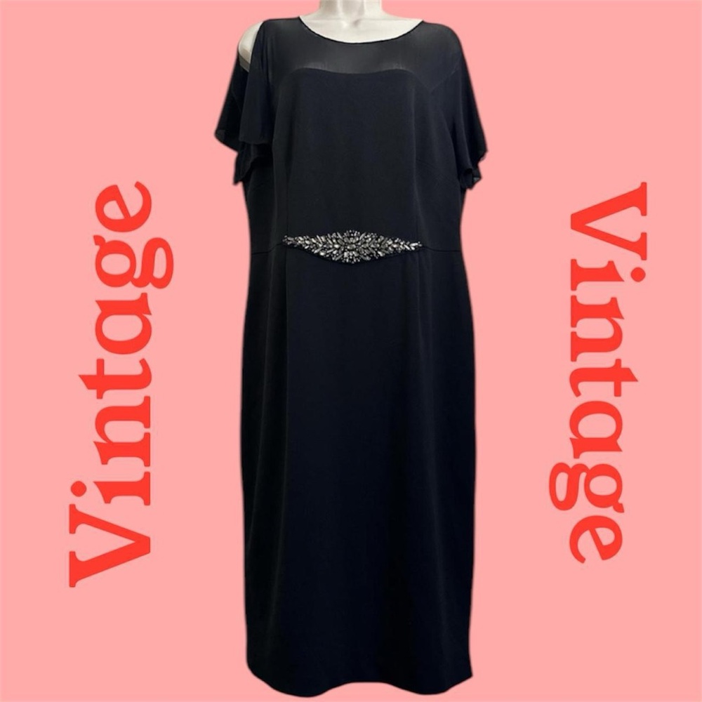 ADRIANNA PAPELL Vintage Elegant Black Dress with Embellished Detail